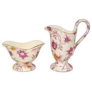 Erphila Rosalie Cheery Chintz Porcelain Creamer & Open Sugar Bowl Set